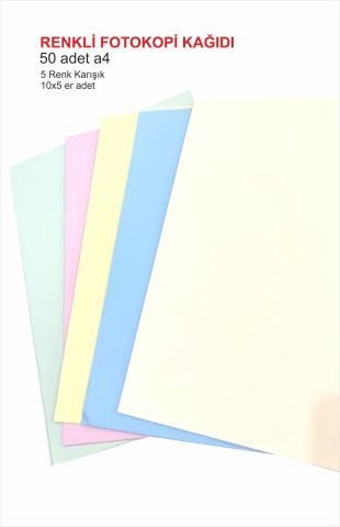 Renkli Fotokopi Kağıdı A4 50 Adet Karışık renk