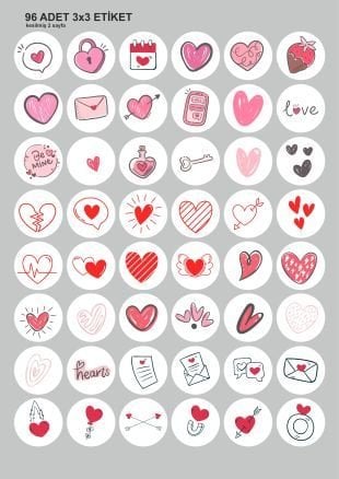 Sevgililer Günü Valentines Day Temalı Sticker Seti 96'li Etiket 2 sayfa