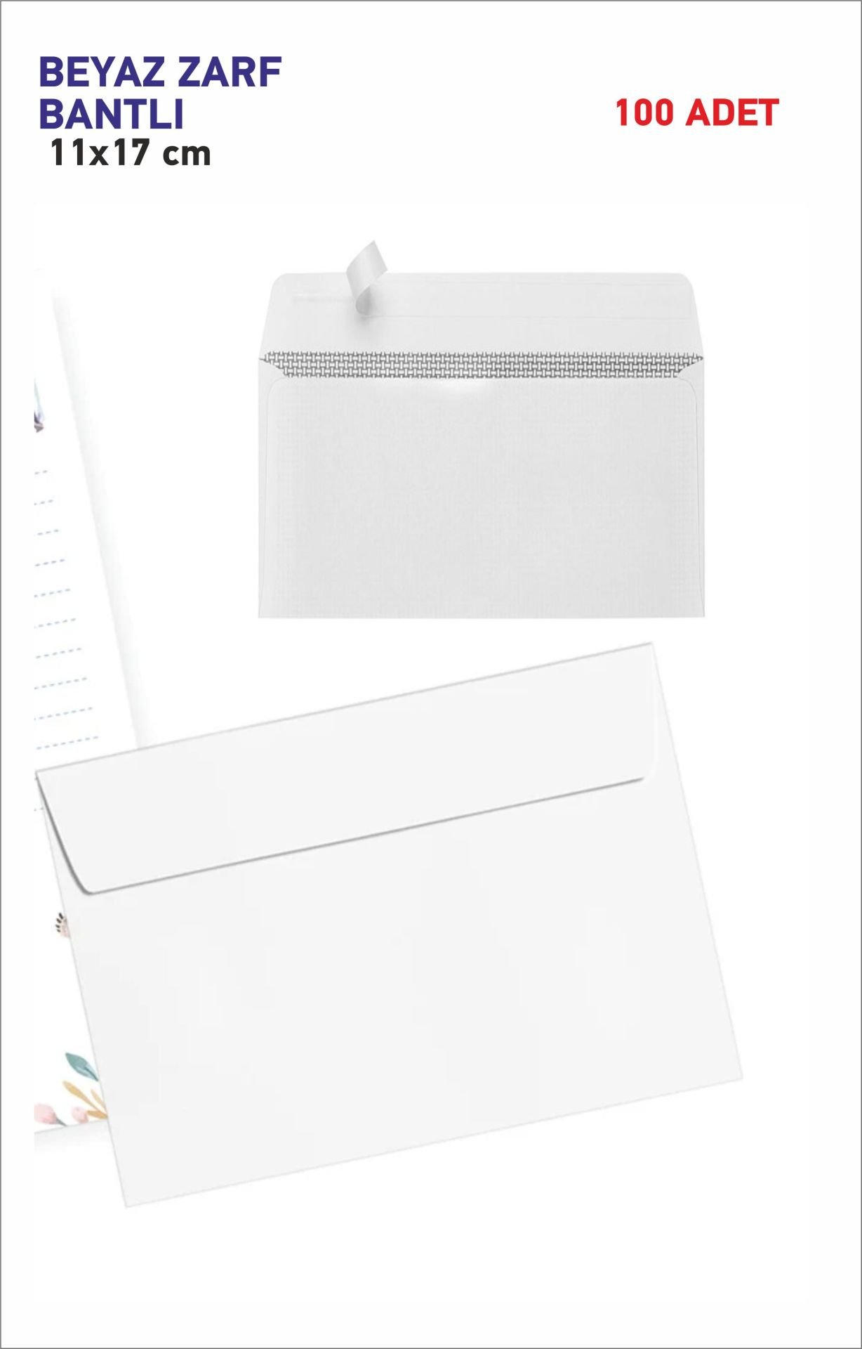 Davetiye Zarfı Beyaz 11,4x16,2cm Buklet 100 Adet