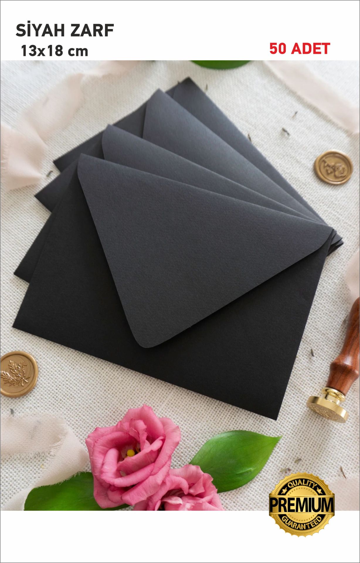 Siyah Zarf Davetiye Zarfı 13x18 cm 50 Adet