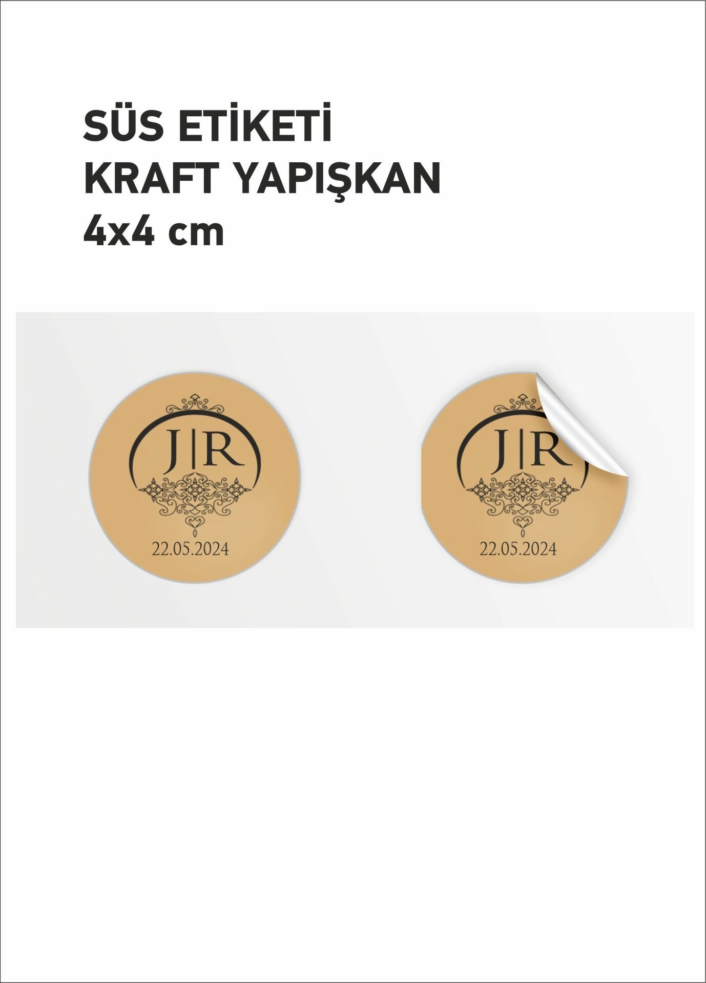 Kraft Etiket Sticker Süs Etiketi 48 Adet 4x4 Cm