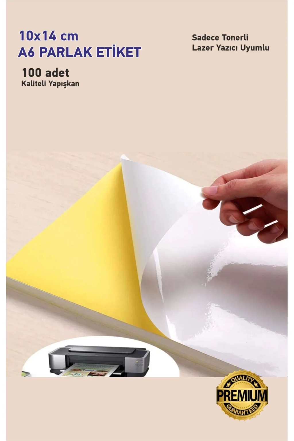 A6 Ebat 10cm X 14 Cm 100 Adet Tonerli Yazıcılara Uygun Yapışkanlı Parlak Kuşe Etiket