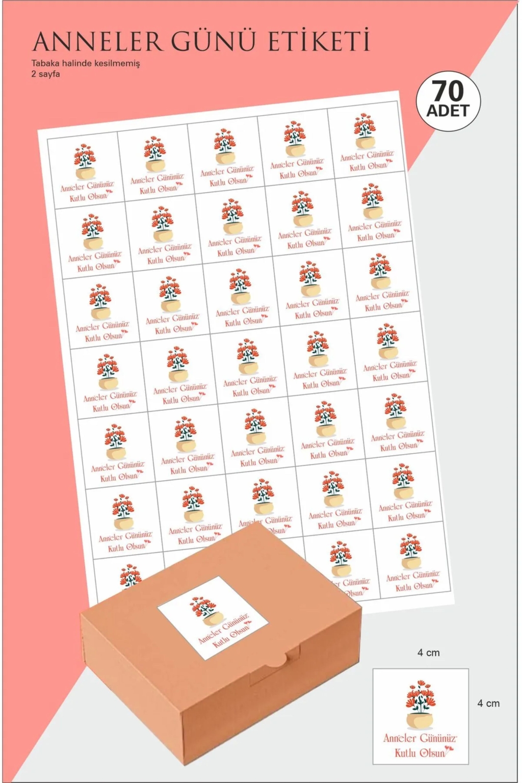 Anneler Günü Sticker 4cm 70 Adet Etiket