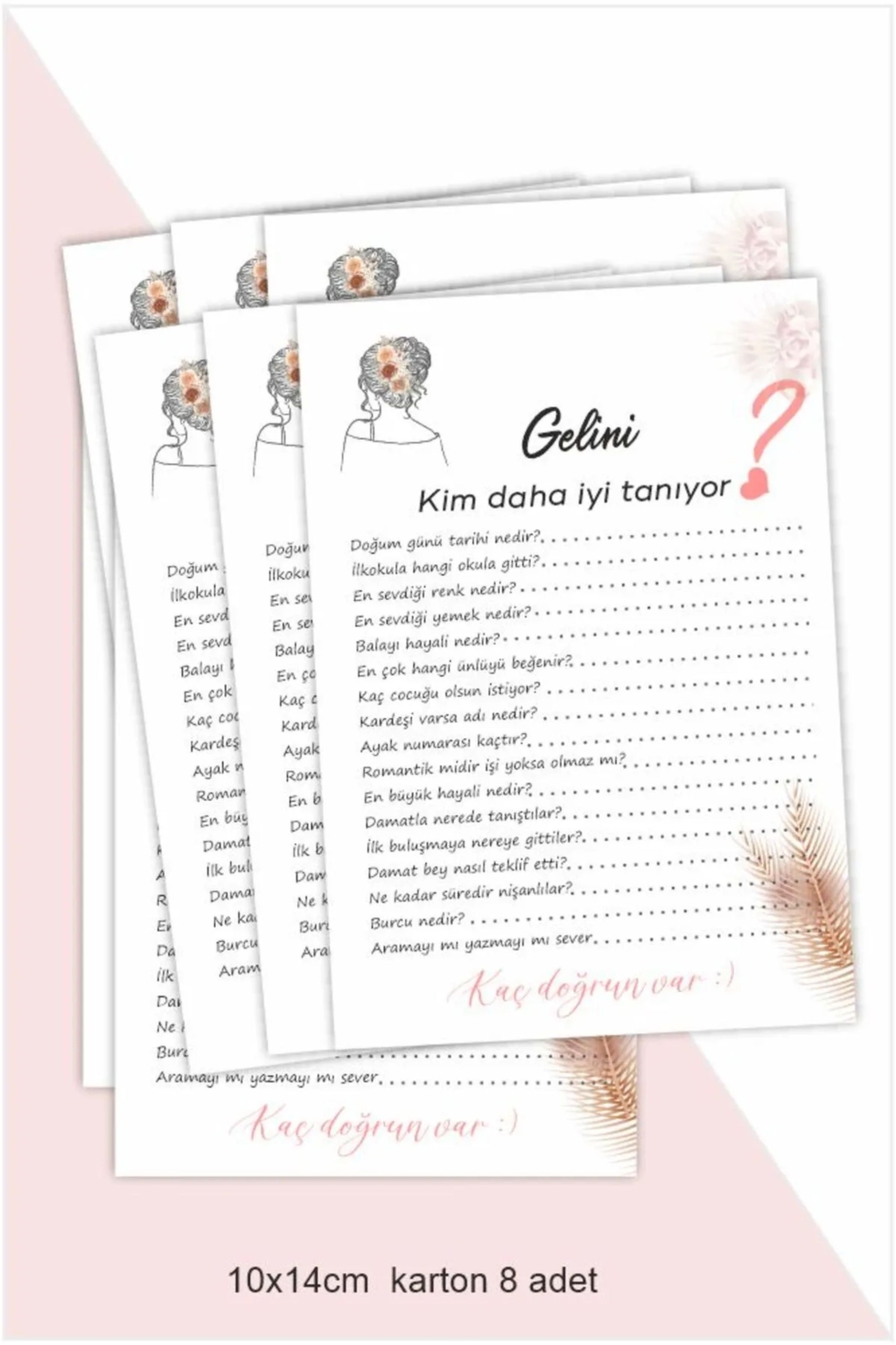Bride to be Gelini Kim Daha Iyi Tanıyor? Bekarlığa Veda Soru Kartları 8 Adet 10x14cm