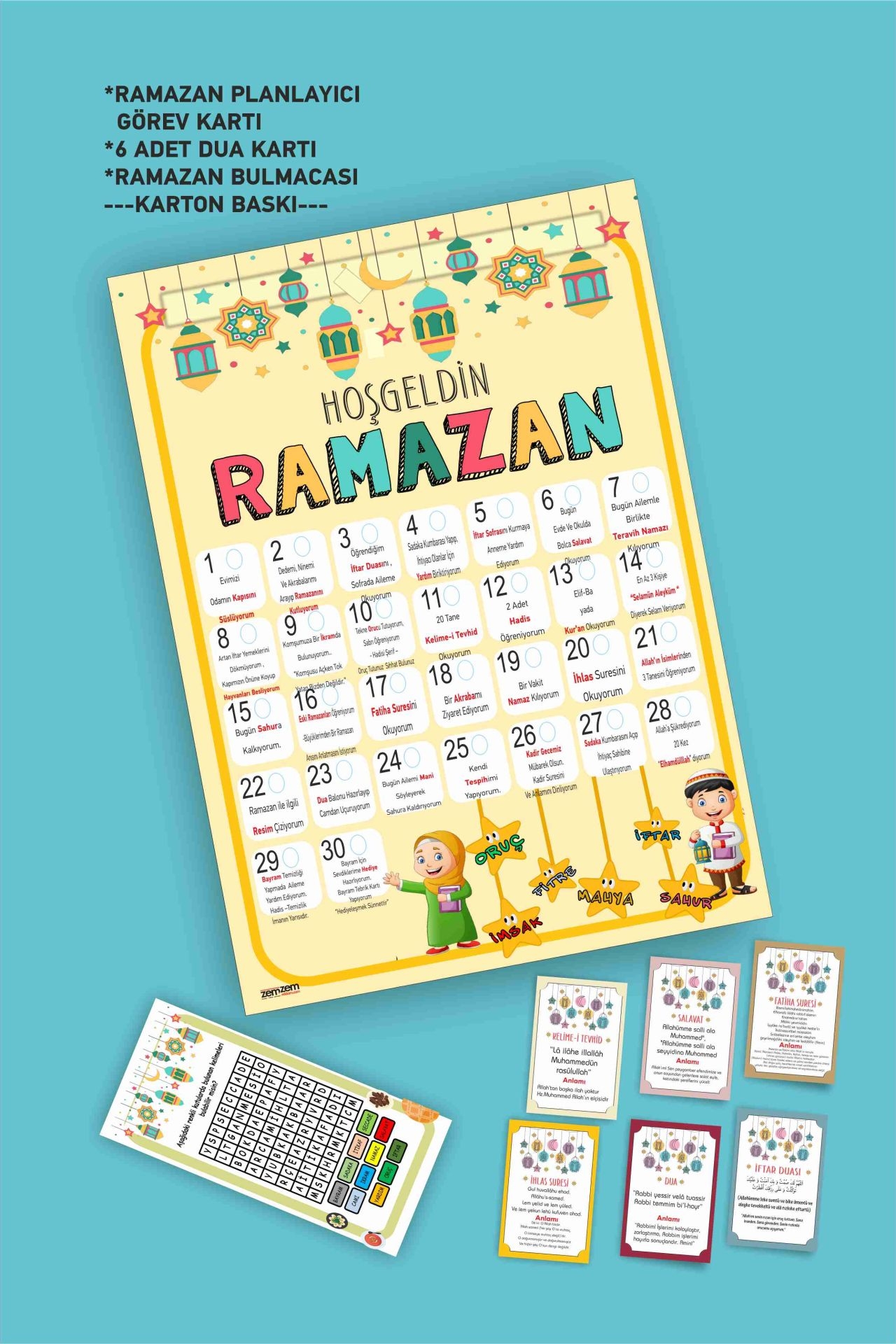 Çocuklara Özel Ramazan Etkinlik Ve Dua Kartları Hoşgeldin Ramazan Planlayıcı Set