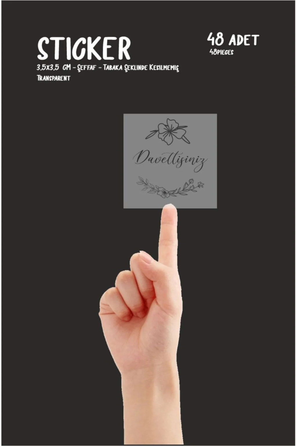 Davetlisiniz Yazılı Şeffaf Etiket Sticker Etiketi 48 adet