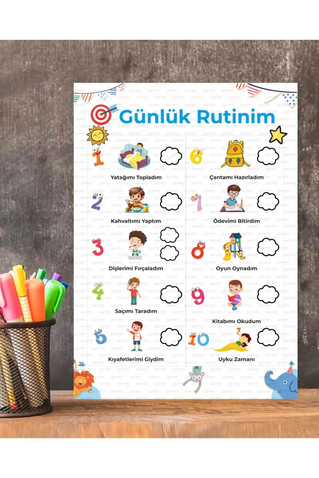 Günlük Rutin Sorumluluk Kazanım Tablosu Erkek Çocuk 1 Adet Pcv Kaplı Silinebilir