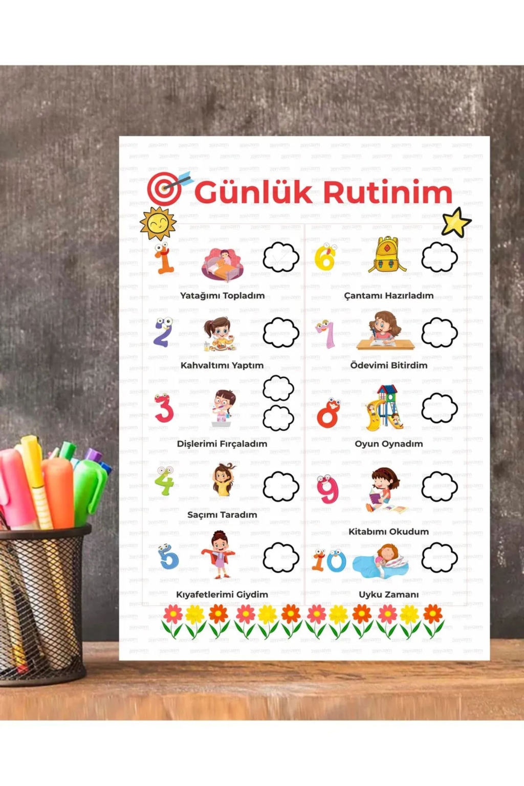 Günlük Rutin Sorumluluk Kazanım Tablosu Kız Çocuk 1 Adet Pcv Kaplı Silinebilir