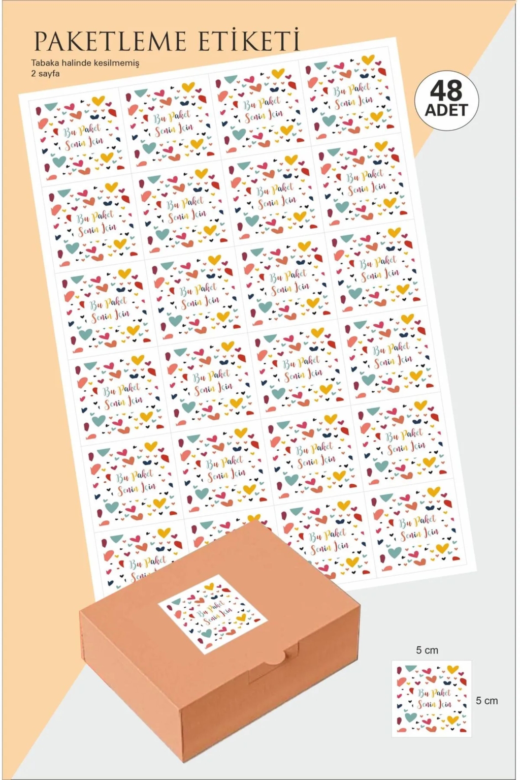 Paketleme Etiketi Bu Paket Senin İçin Etiket 5x5 cm Kesilmemiş 48 Adet