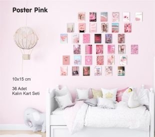 Pastel Pembe Poster Seti 36 Adet 10x15 cm Girl Gift