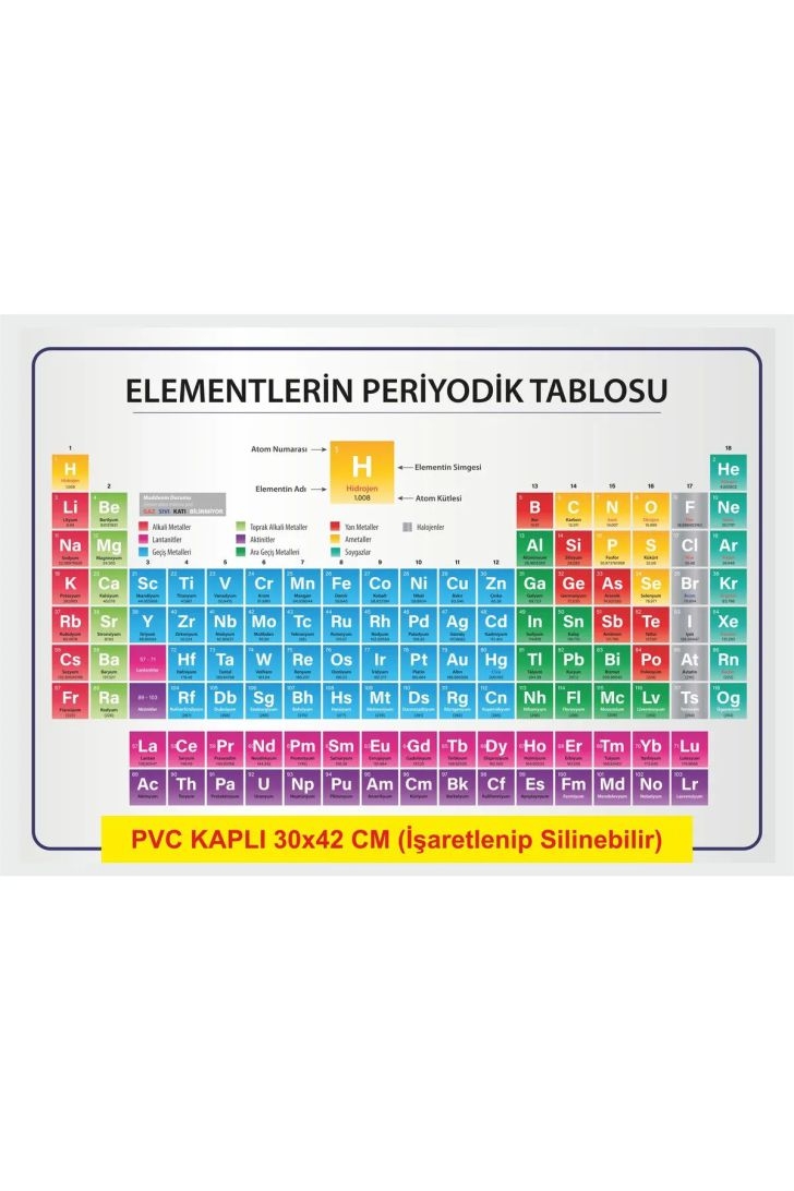 Periyodik Element Cetveli Bilimsel Poster (30x42cm) Pvc Kaplı Yazılıp Silinebilir