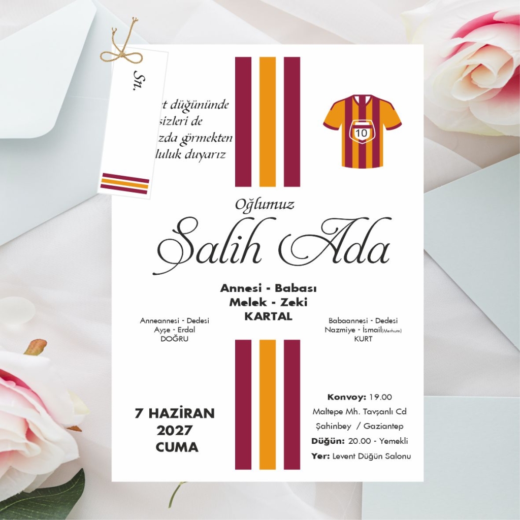Sünnet Davetiyesi 100 adet Ekonomik İpli İsimlikli