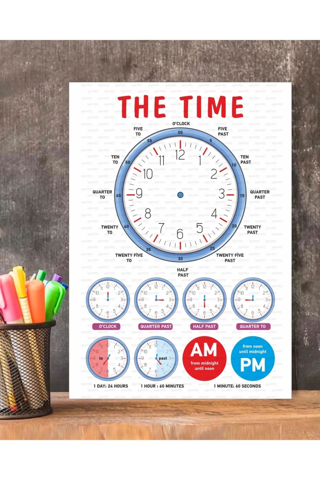 The Time-saat Kaç ingilizce Çocuk Eğitim Tekli Pvc 21x30 Cm